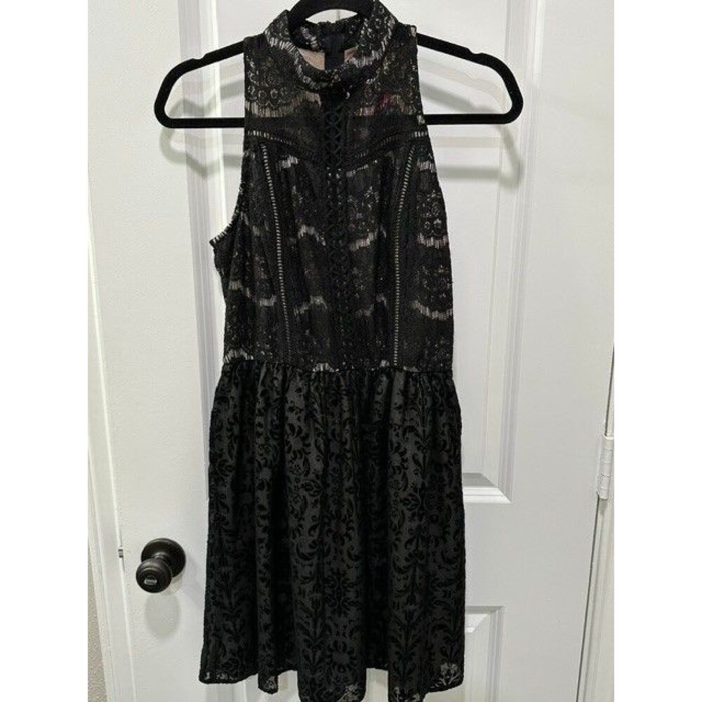 NWT Xhilaration Little Party Black Lace Velvet Fit Flare Dress Womens M Cocktail